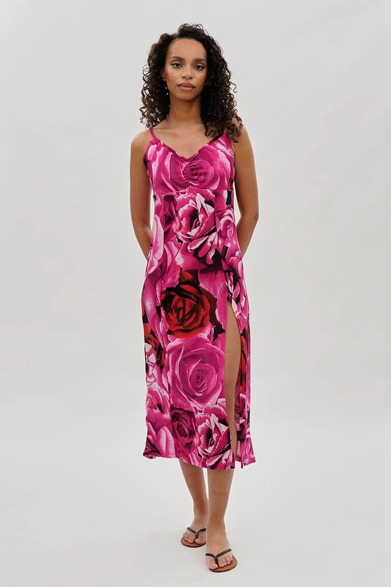 Floral Side Slit Maxi Dress - Pink - Image 5