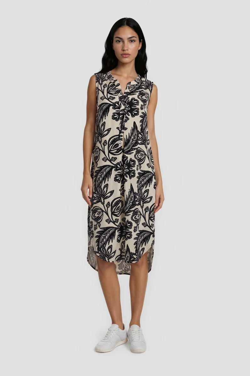 Sleeveless High Low Dress - Beige