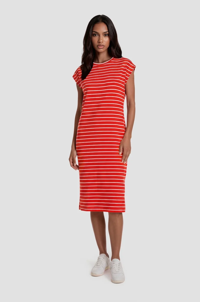Striped Sleeveless Midi Dress - Red