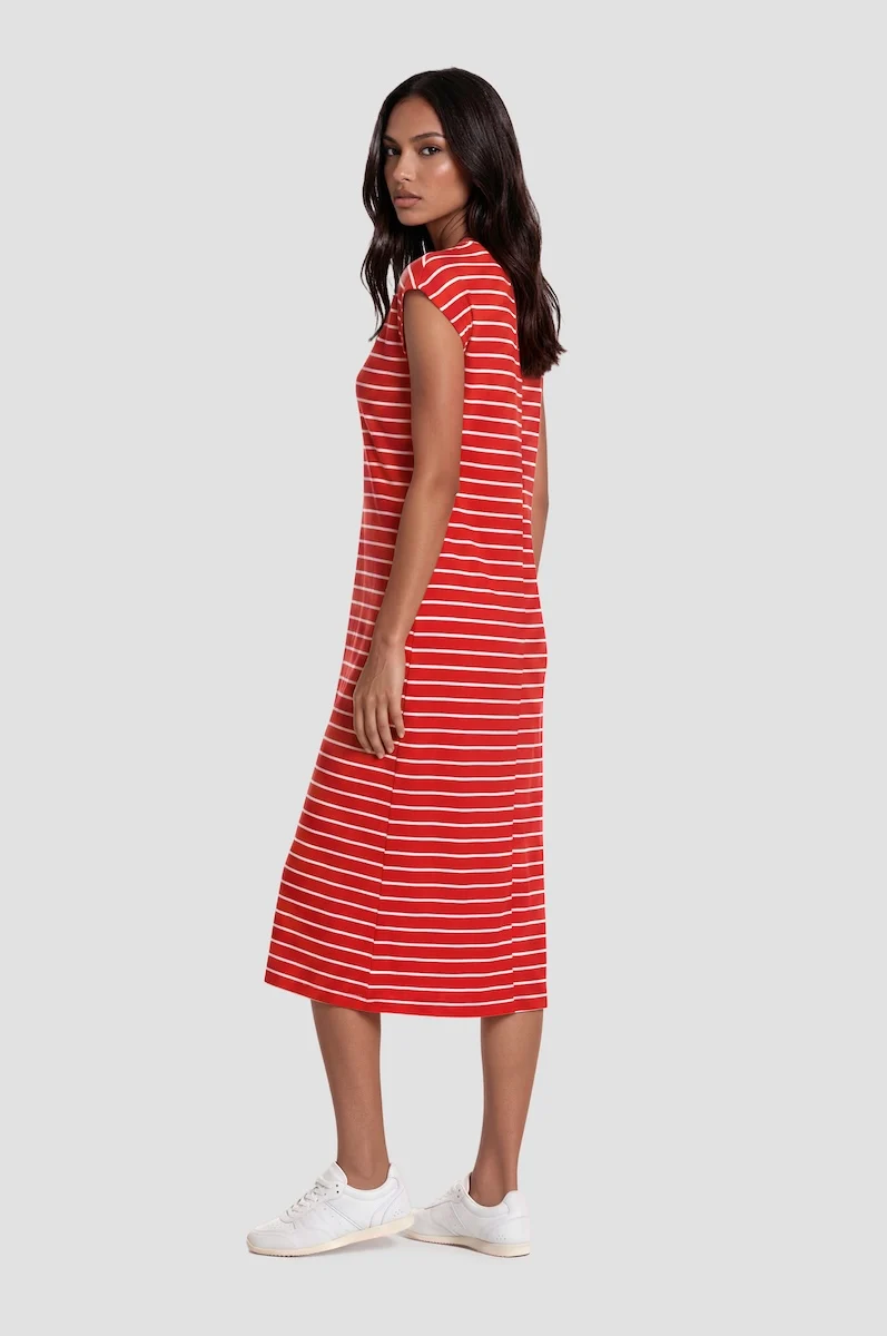 Striped Sleeveless Midi Dress - Red - Image 2
