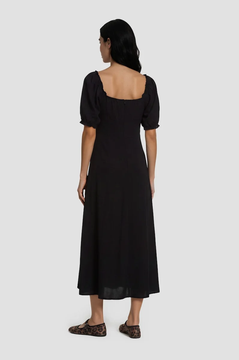 Puff Sleeve Day Dress - Black - Image 2