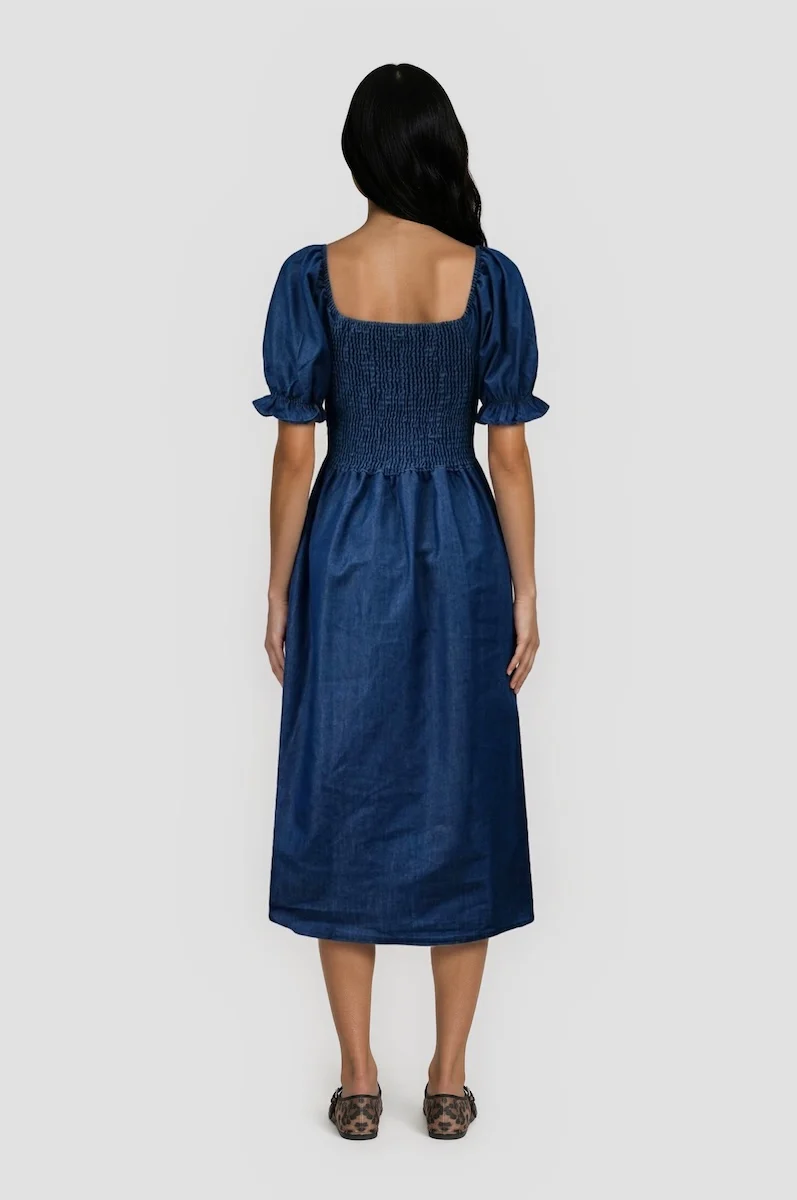 Puff Sleeve Smocked Dress - Blue - Image 2