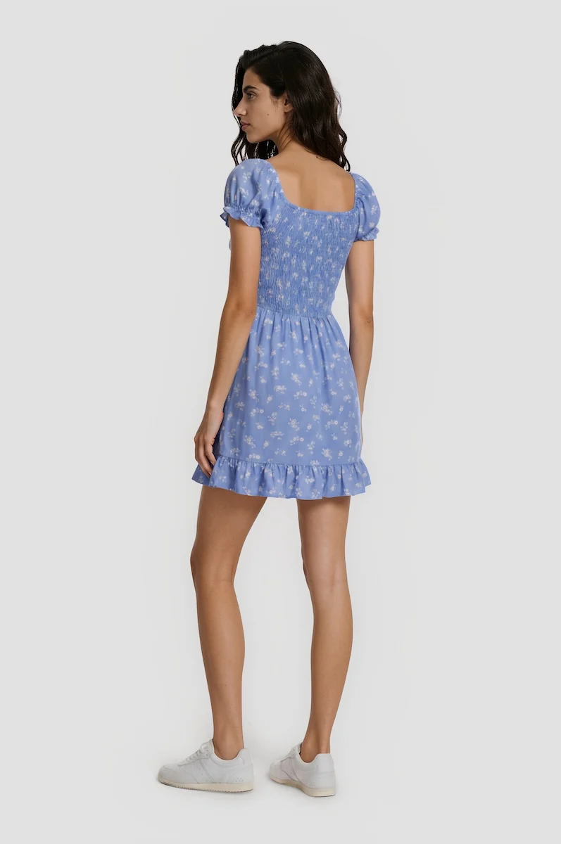 Short Sleeve Smock Sundress - Blue - Image 2