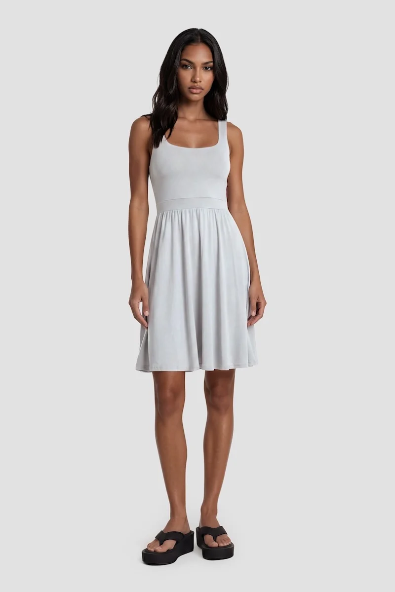 Scoop Neck Sleeveless Dress - Grey