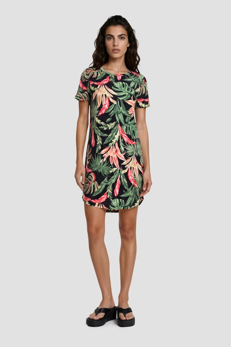 Short Sleeve Printed Day Dress - Multi
