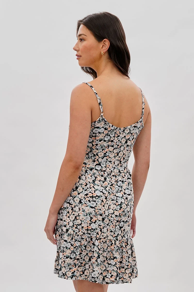 Vintage Floral Tiered Day Dress - Black - Image 3