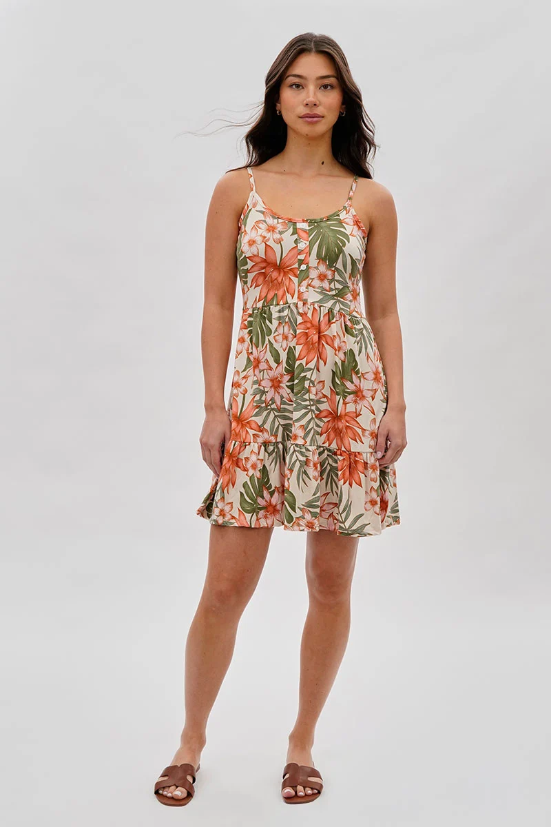 Vintage Floral Tiered Day Dress - Beige - Image 5