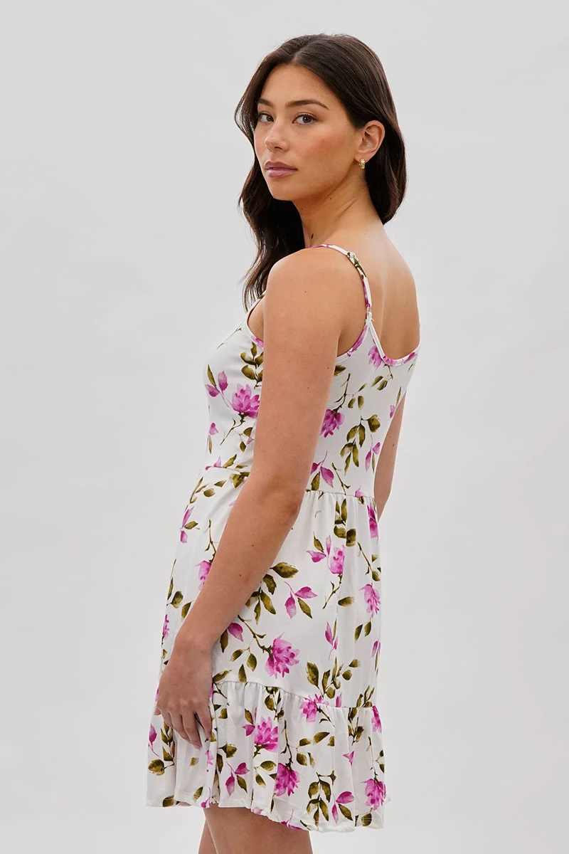 Vintage Floral Henley Day Dress - White - Image 3