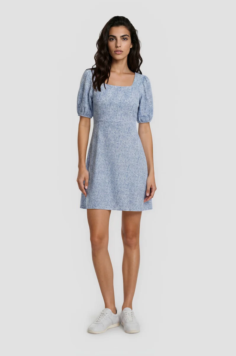 Short Sleeve Skater Dress - Blue