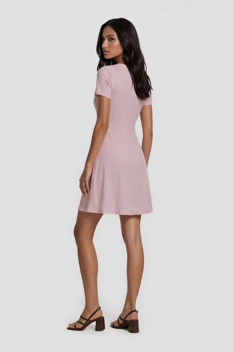 Crossover Short Wrap Dress - Pink - Image 2