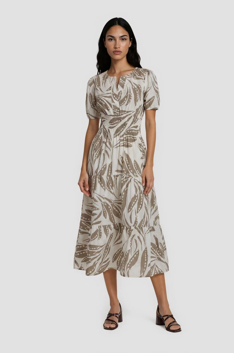 Cinched Waist Tiered Dress - Cream