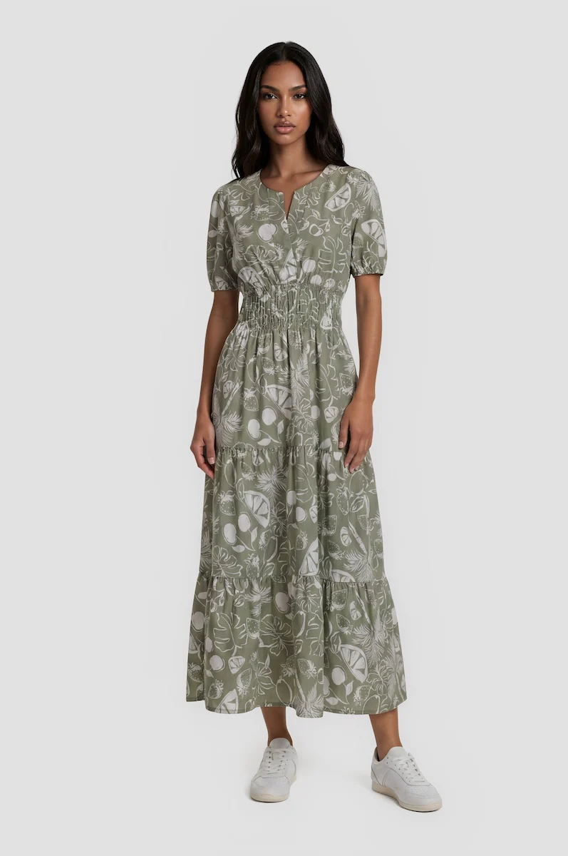 Cinched Waist Tiered Dress - Mint