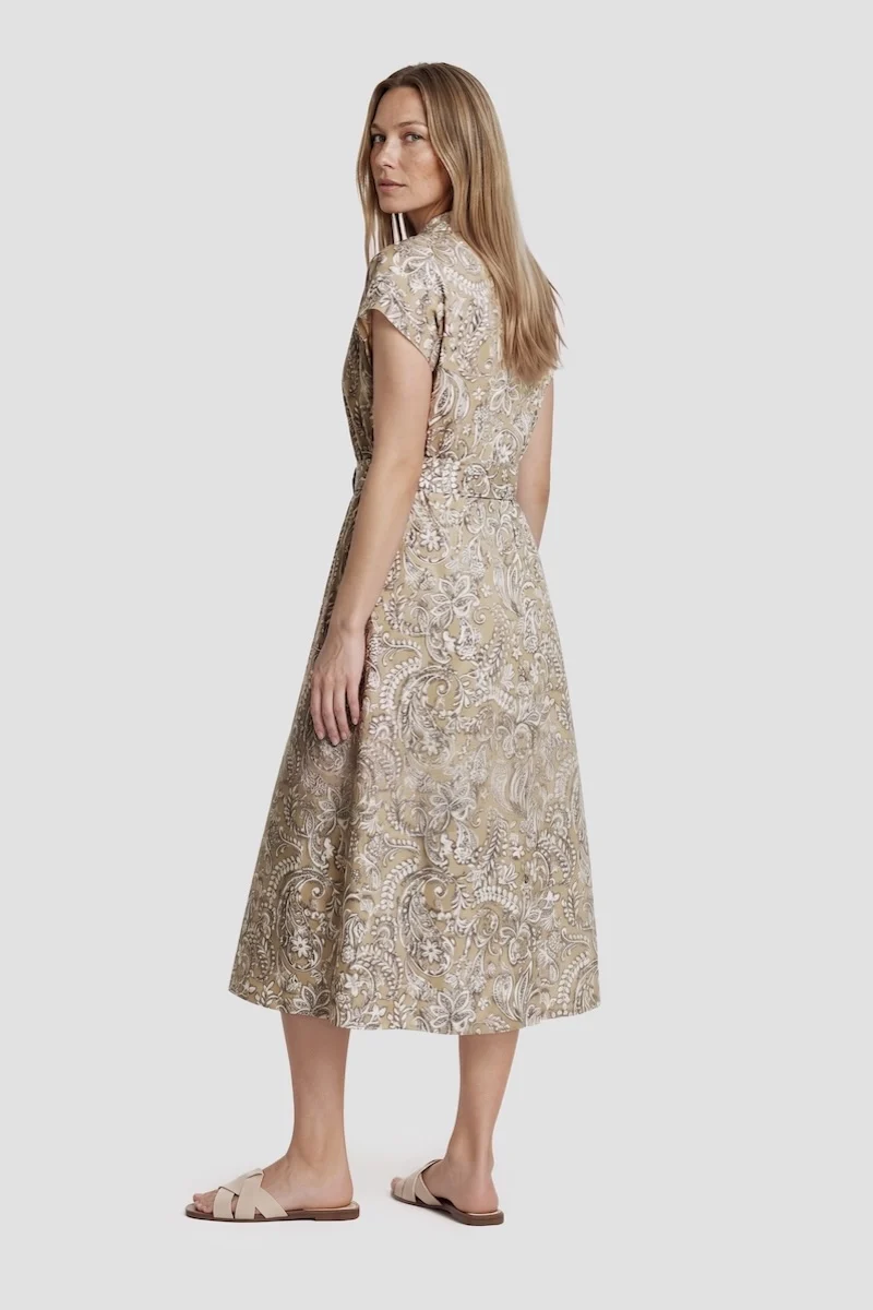 Short Sleeve Belted Midi Dress - Taupe - Image 2