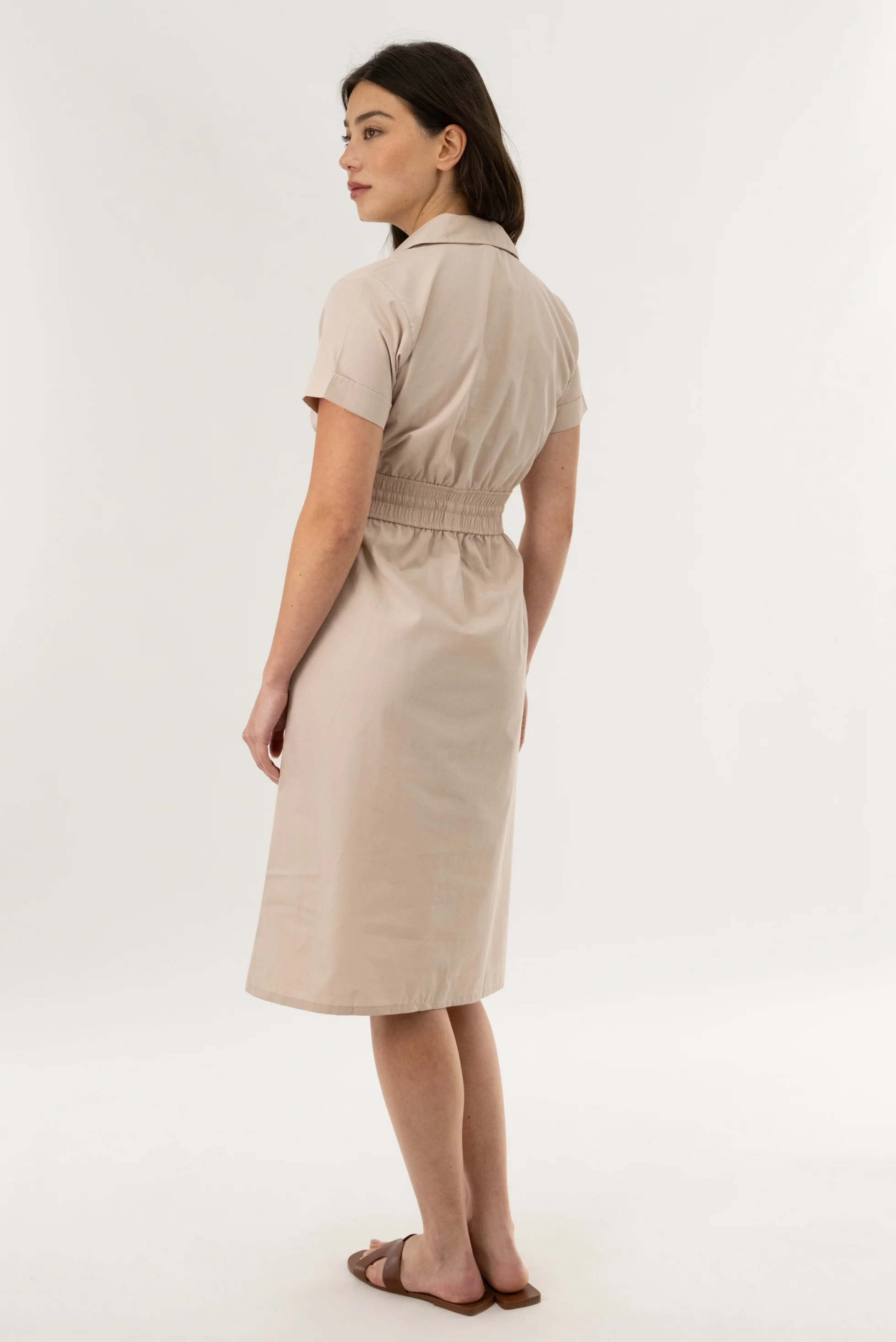 Smocked Waist Midi Dress - Taupe - Image 3