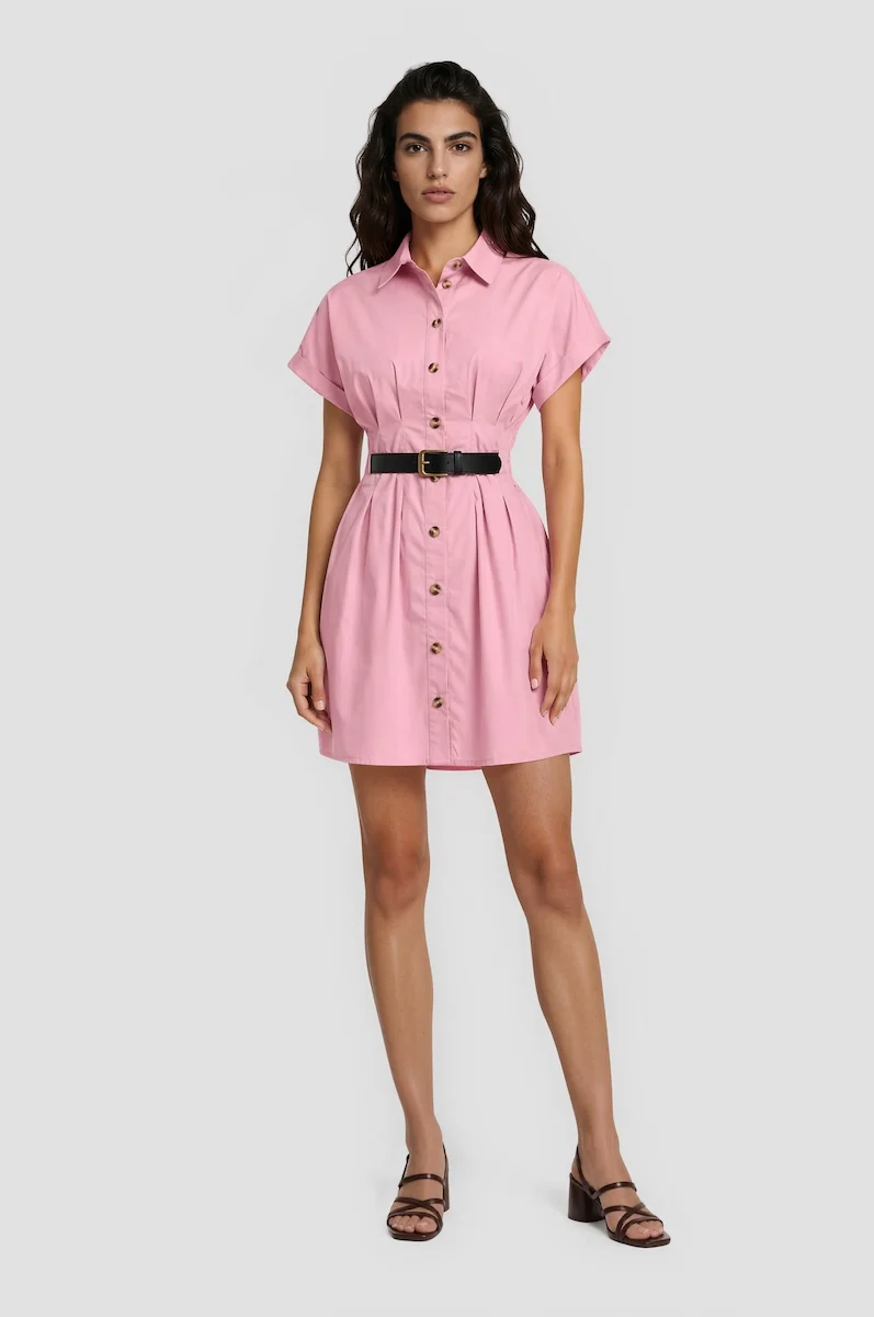 Drop Shoulder Buckle Dress - Pink