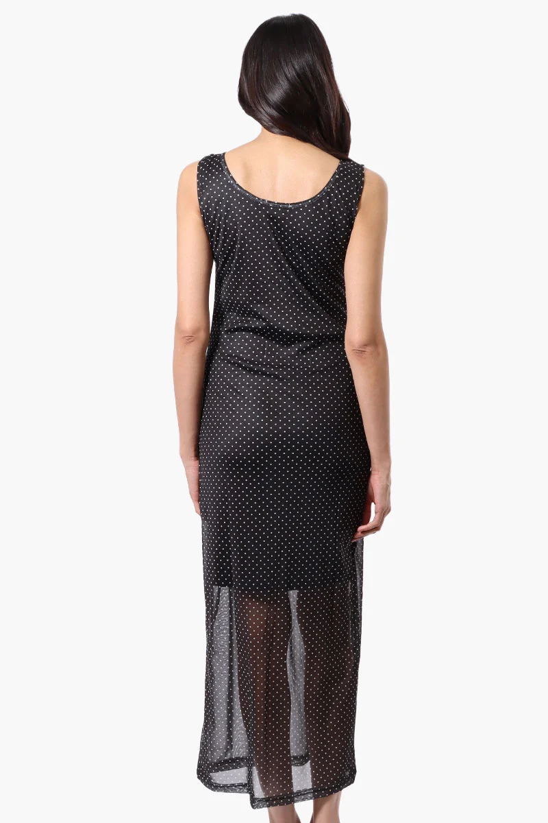 Polka Dot Sheer Maxi Dress - Black - Image 3