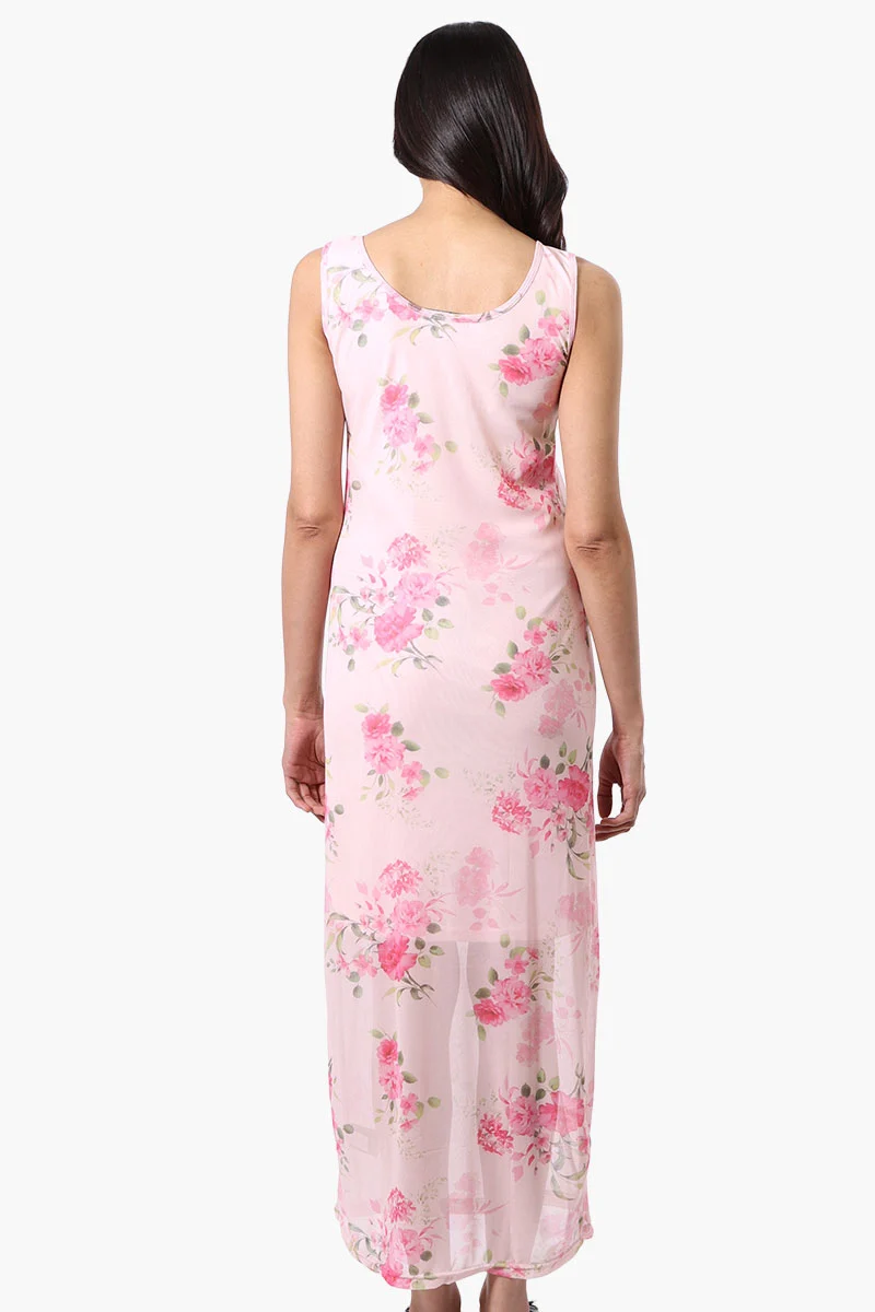 Floral Sheer Maxi Dress - Pink - Image 3