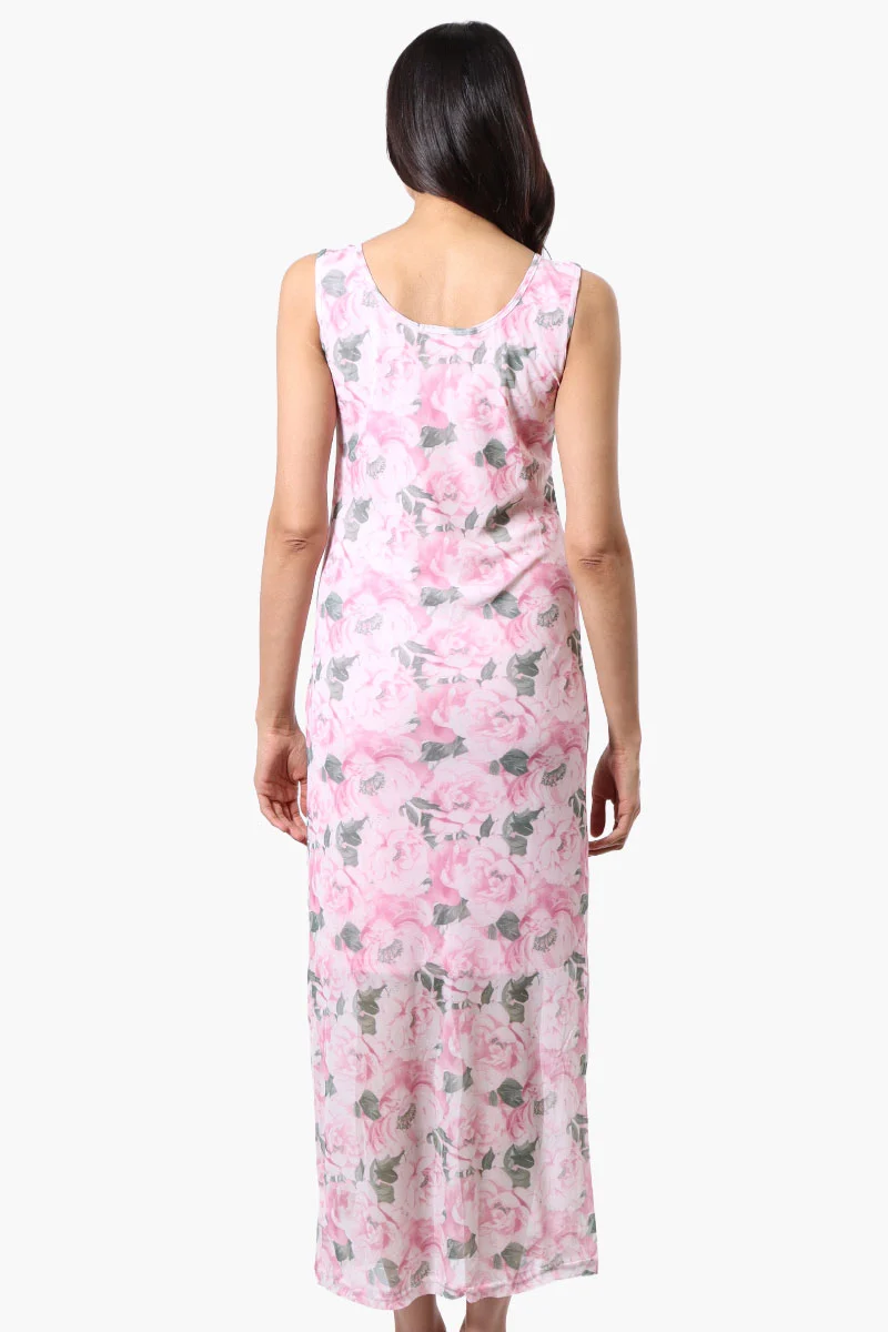 Floral Sheer Maxi Dress - Pink - Image 3