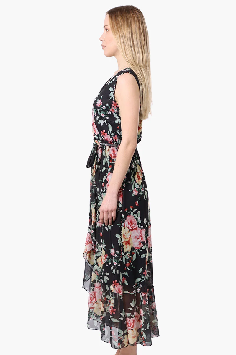 Floral Crossover Belted Maxi Dress - Black - Image 2