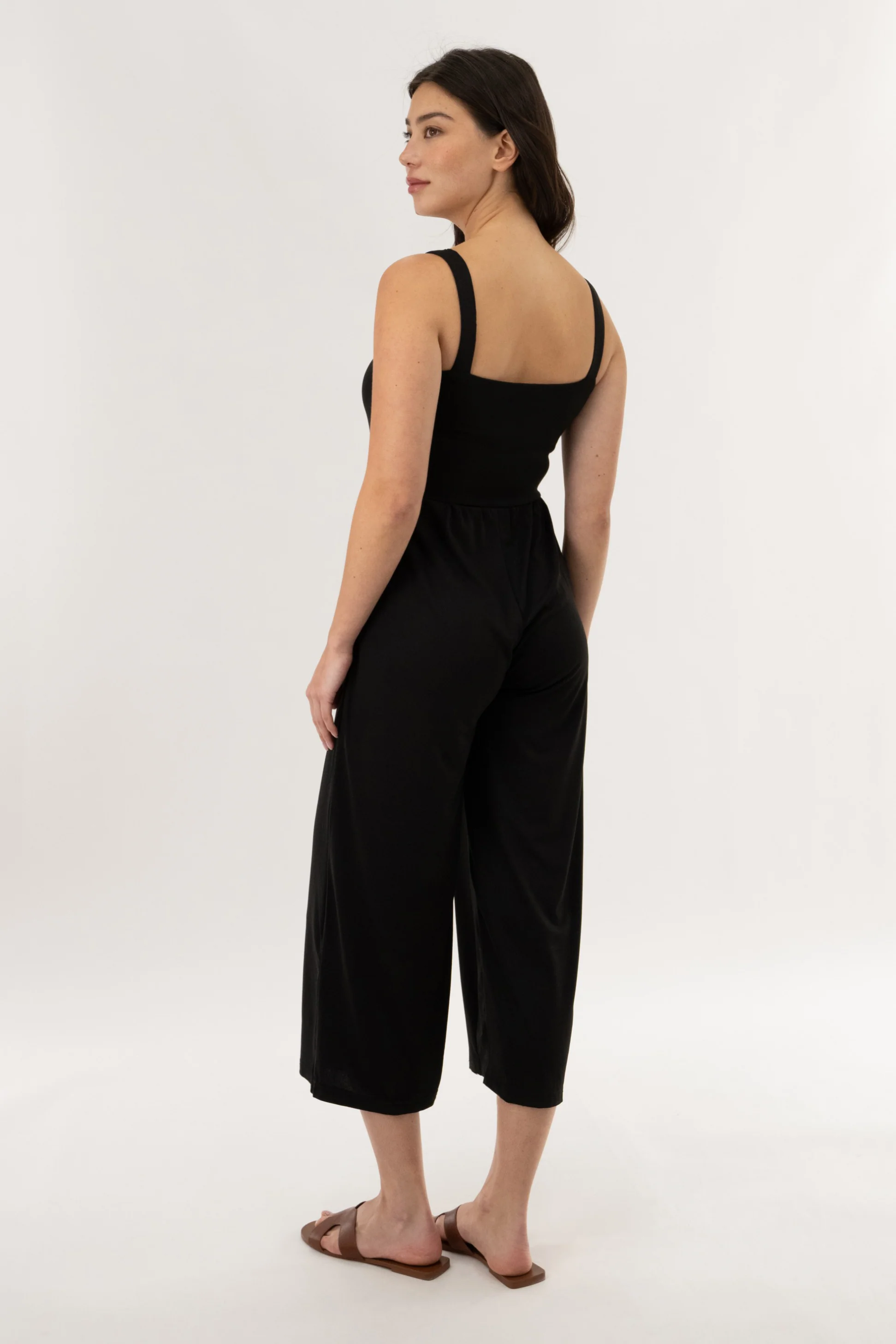 Wide Leg Cropped Jumpsuit - Black - Image 3