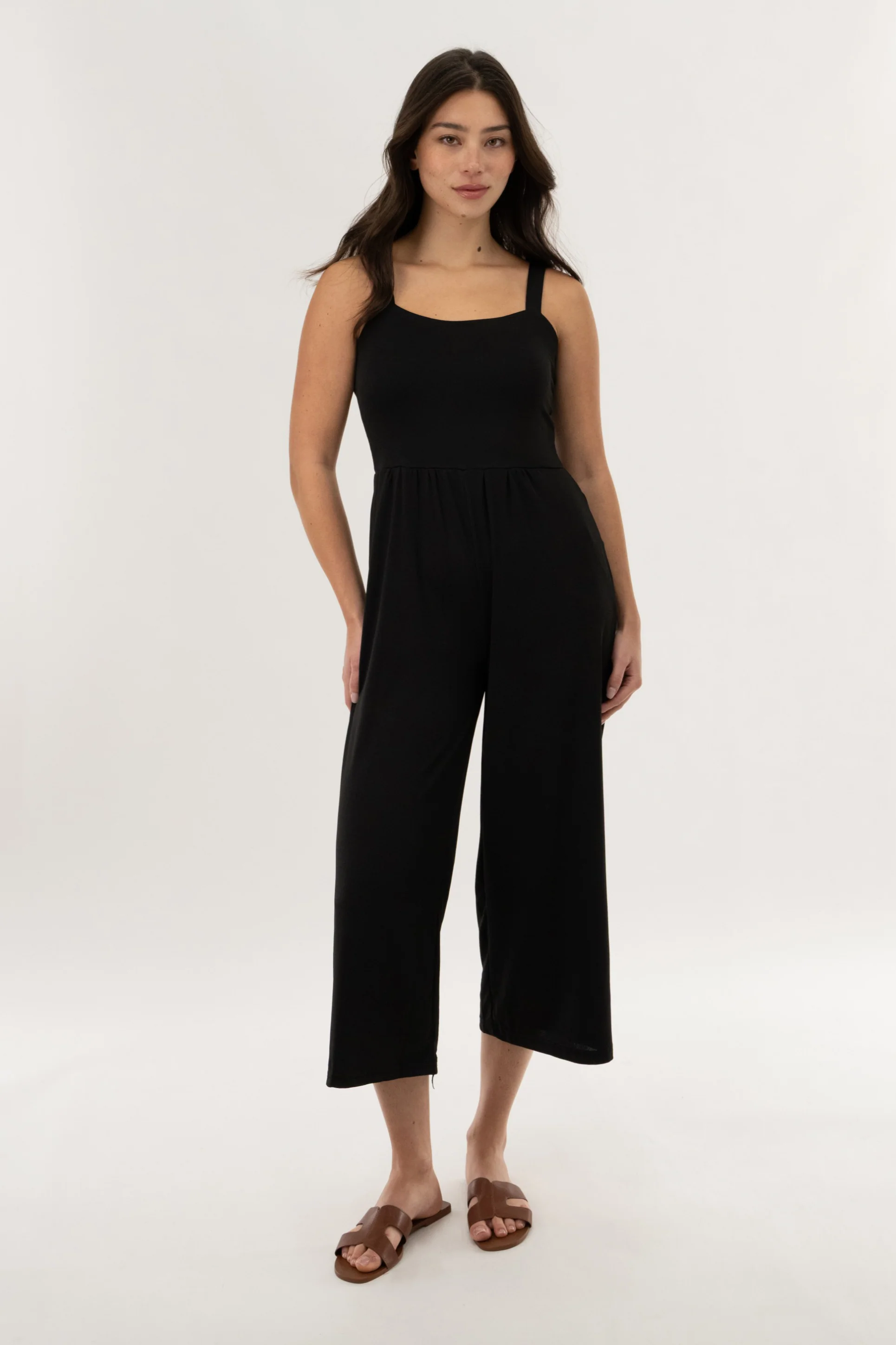 Wide Leg Cropped Jumpsuit - Black - Image 5