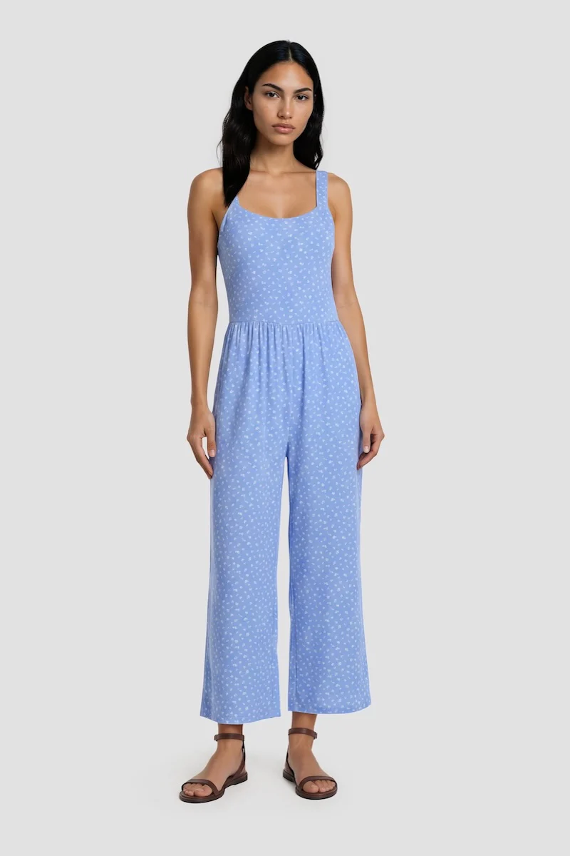 Scoop Neck Sleeveless Jumpsuit - Blue