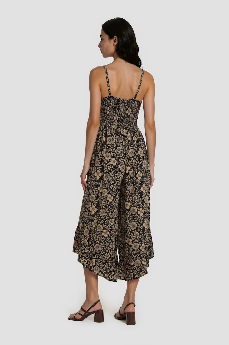 Printed Wide Leg Jumpsuit - Beige - Image 2
