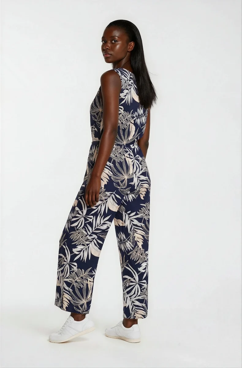 Sleeveless Printed Zip Jumpsuit - Navy - Image 2