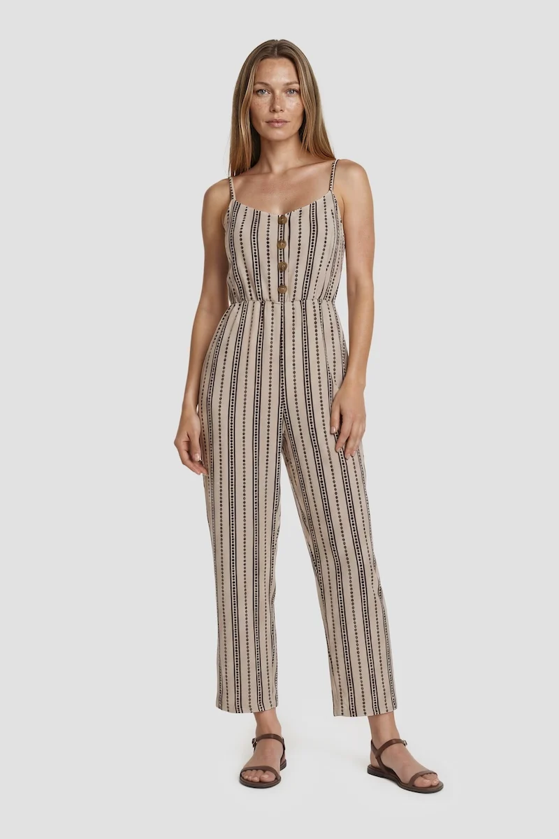 Sleeveless Jumpsuit With Buttons - Brown