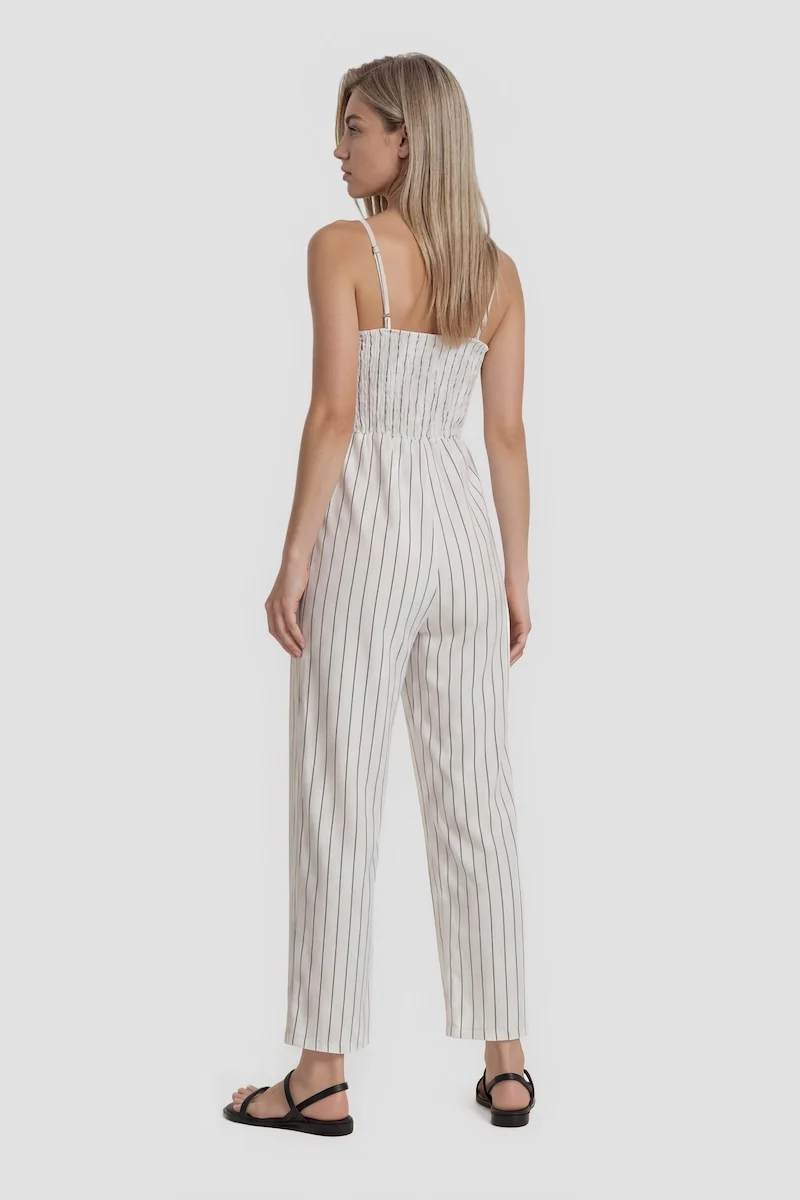 Sleeveless Jumpsuit With Buttons - White - Image 2