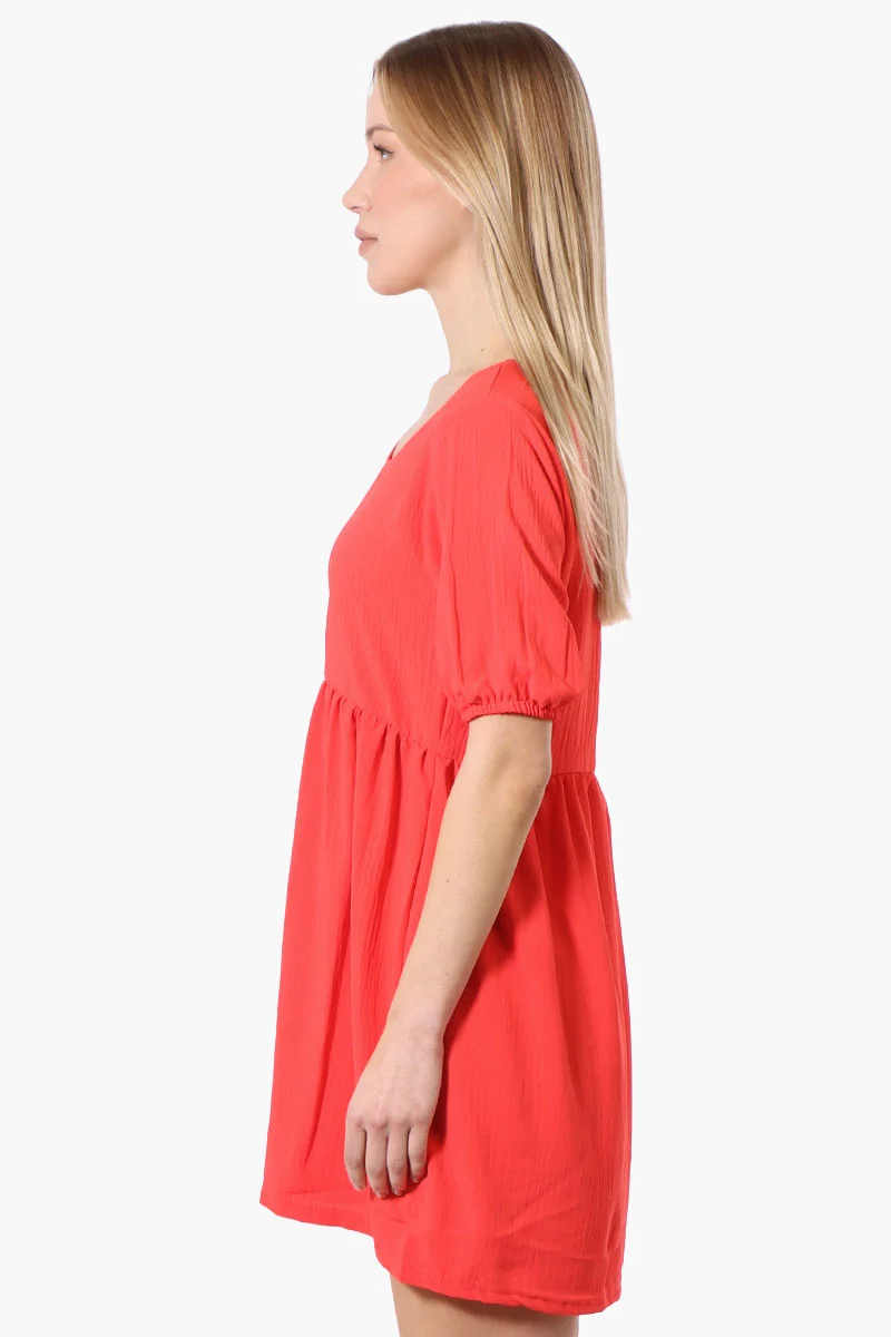 Short Sleeve Babydoll Day Dress - Coral - Image 2