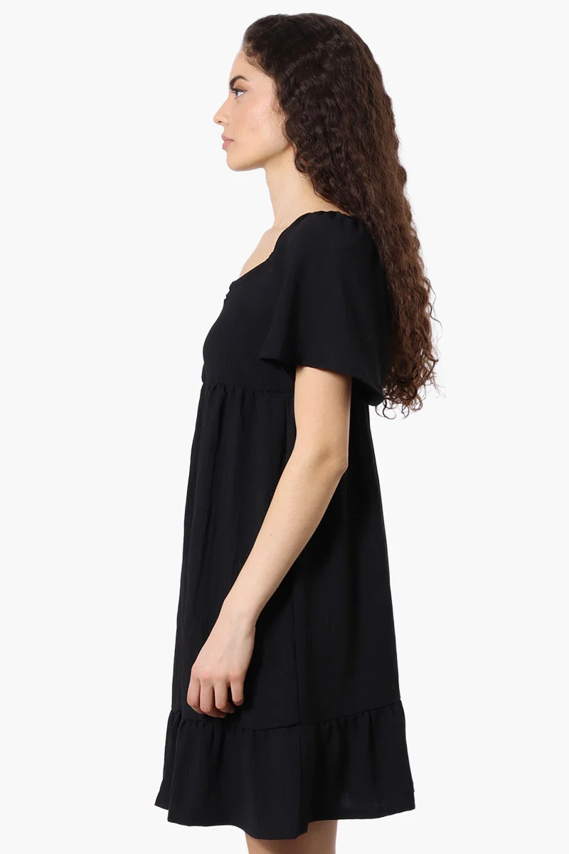 Short Sleeve Smock Back Day Dress - Black - Image 2