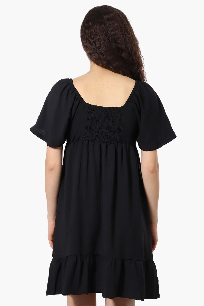 Short Sleeve Smock Back Day Dress - Black - Image 3