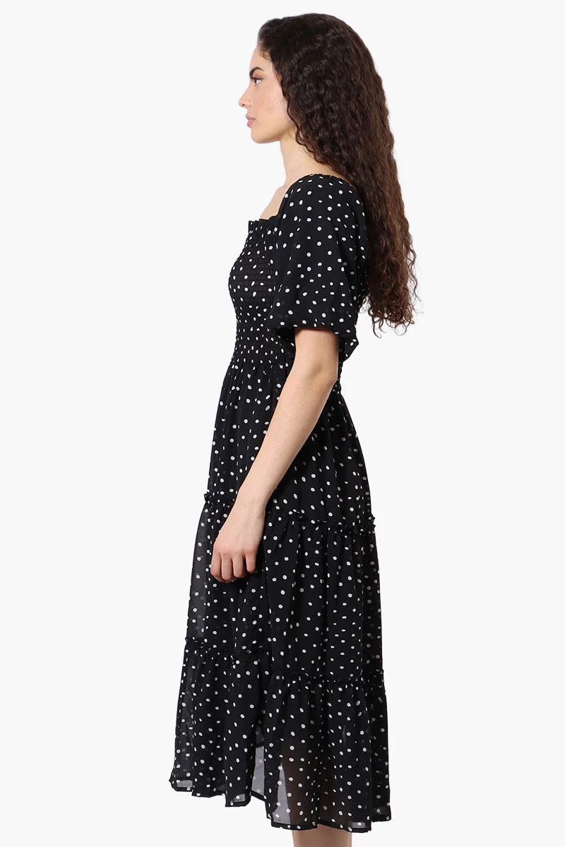 Polka Dot Pattern Smocked Day Dress - Black - Image 2
