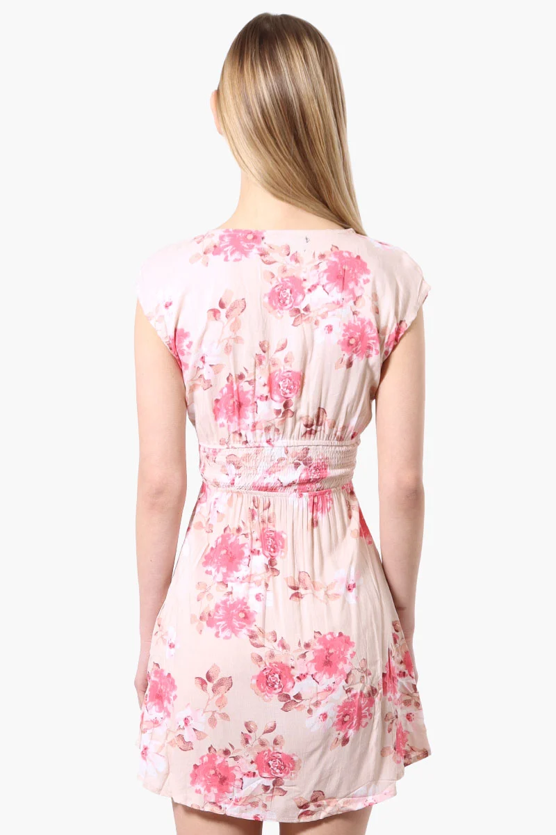 Floral Smocked Waist Day Dress - Pink - Image 3