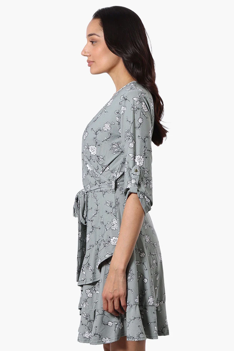Floral Belted Crossover Day Dress - Mint - Image 2
