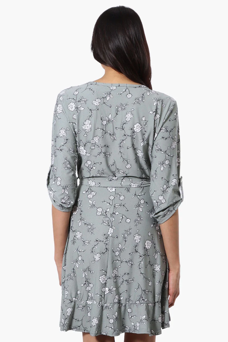 Floral Belted Crossover Day Dress - Mint - Image 3