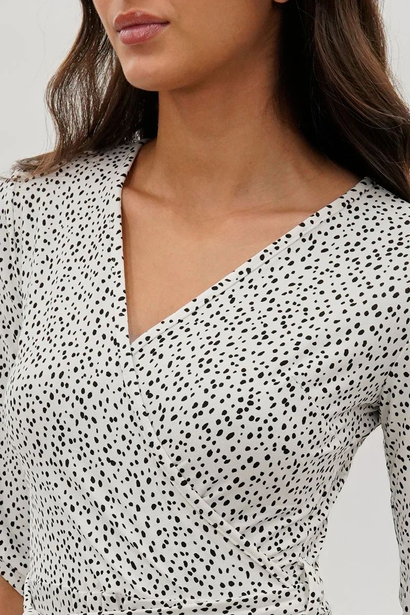 Belted Polka Dot Print Day Dress - White - Image 4
