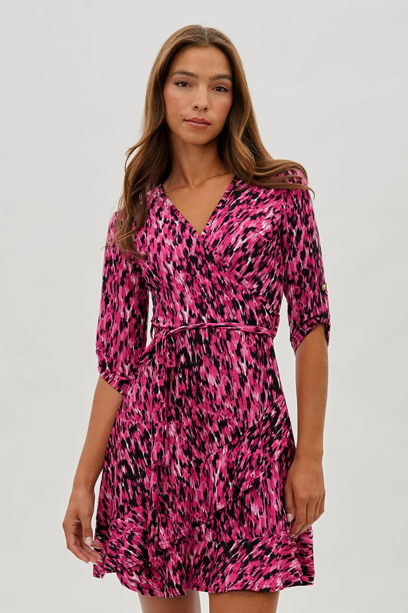 Patterned Crossover Day Dress - Pink
