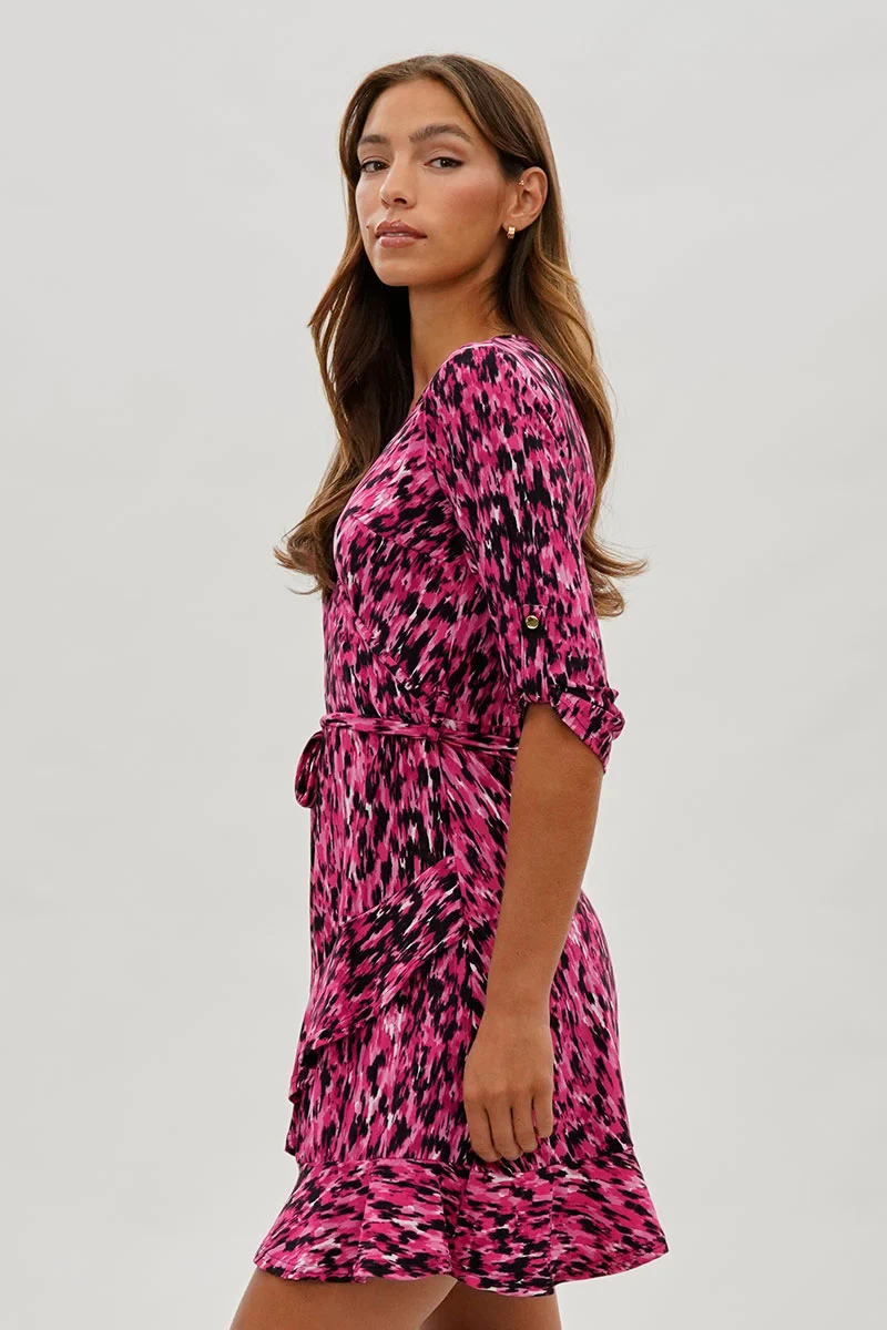 Patterned Crossover Day Dress - Pink - Image 2