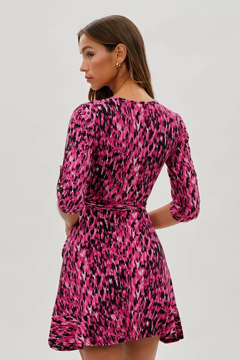 Patterned Crossover Day Dress - Pink - Image 3