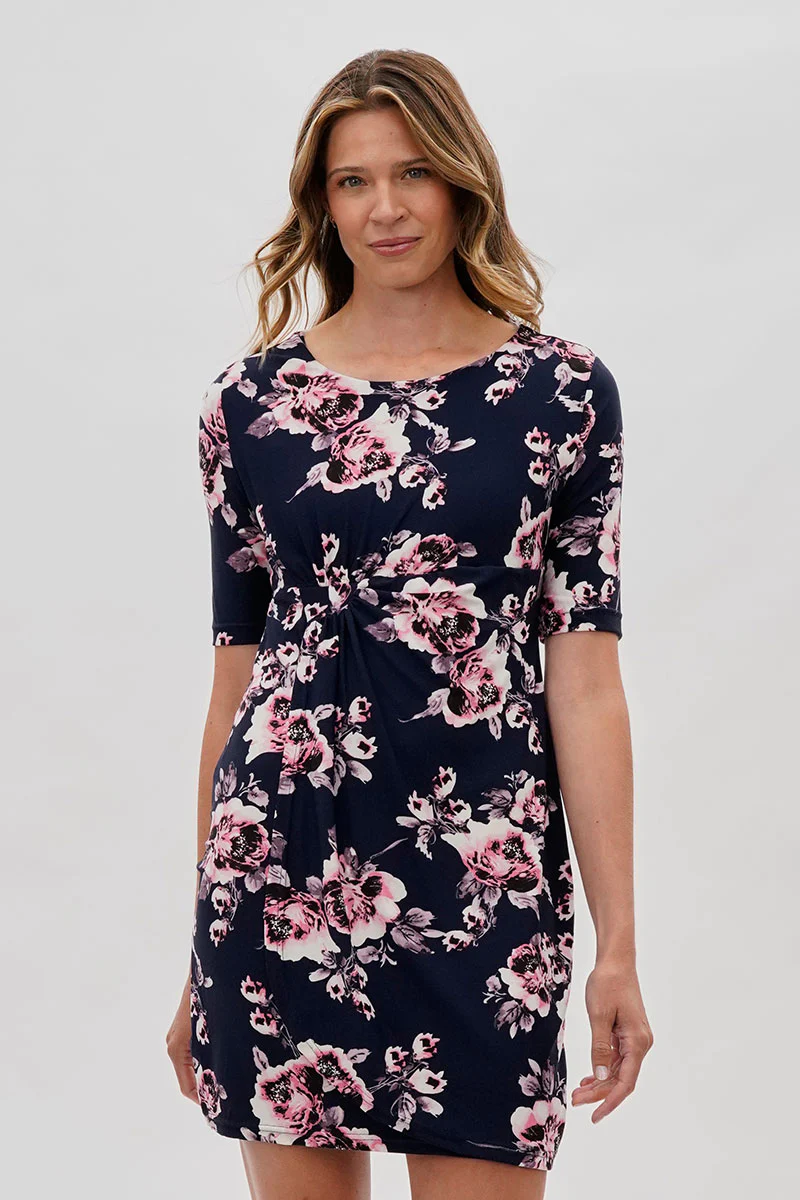 Floral Short Sleeve Day Dress - Navy