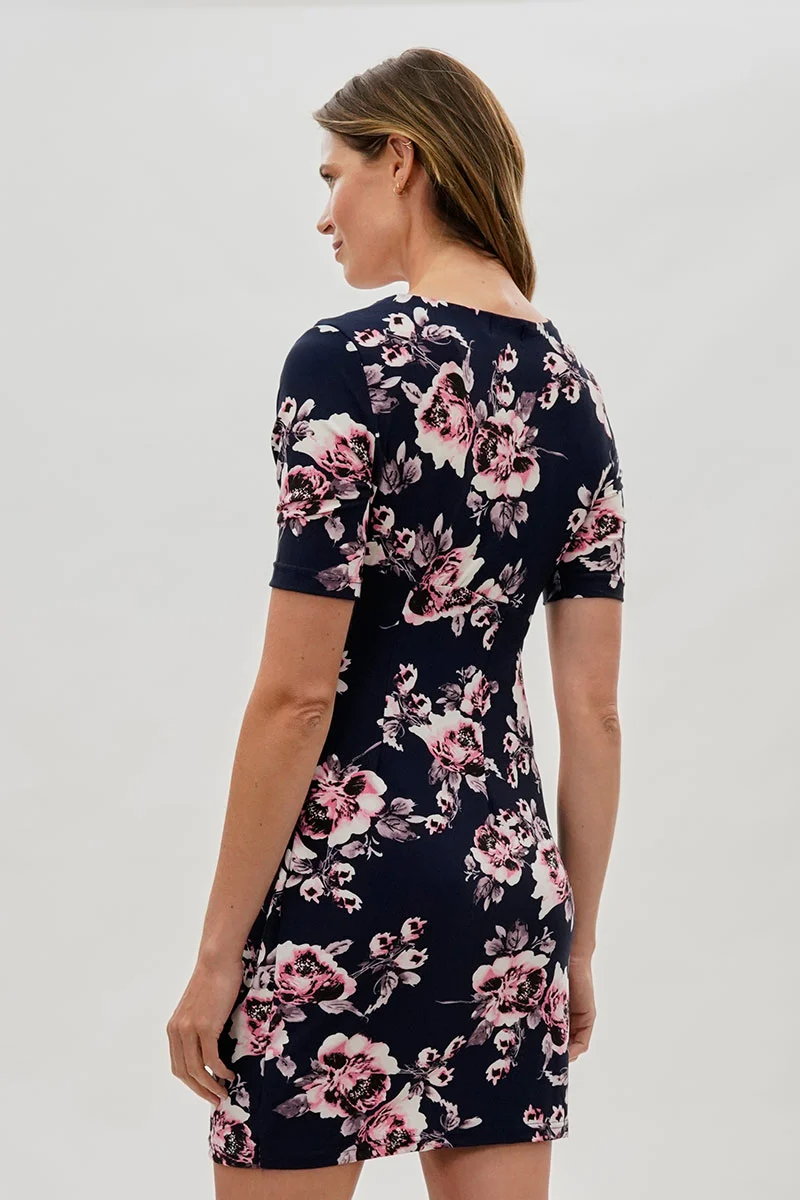 Floral Short Sleeve Day Dress - Navy - Image 3