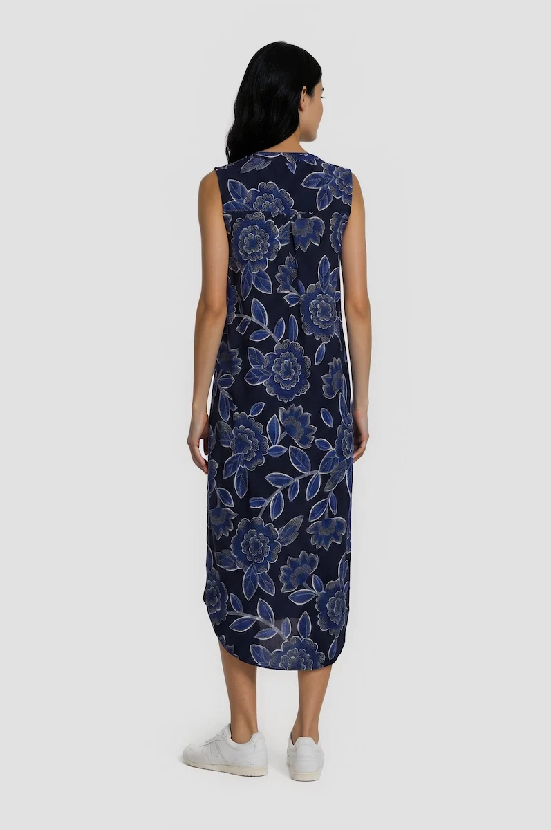 Long Printed Tunic Dress - Navy - Image 2