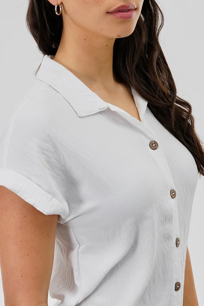 Vintage Button Up Short Sleeve Day Dress - White - Image 4