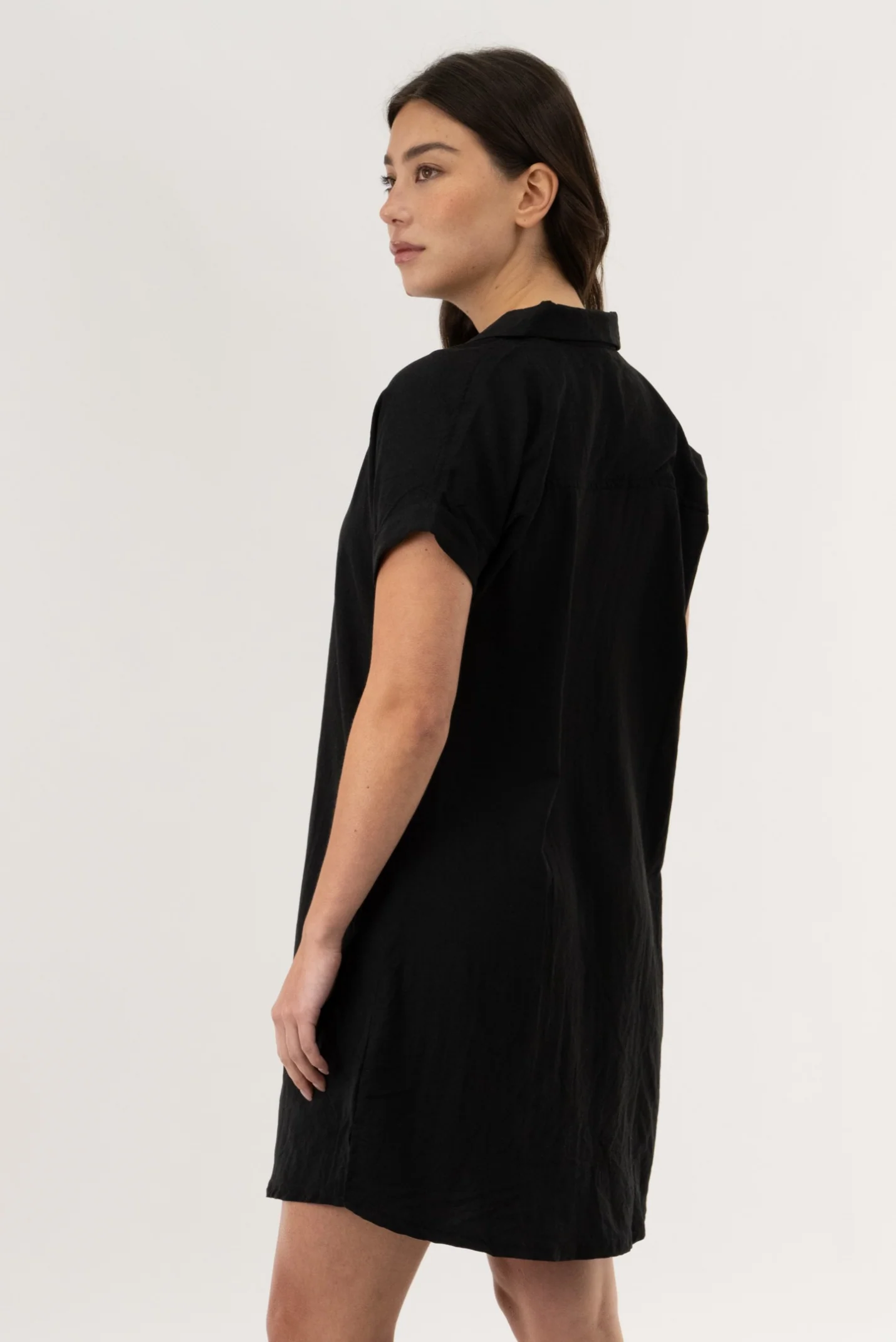 Button Up Short Sleeve Day Dress - Black - Image 3