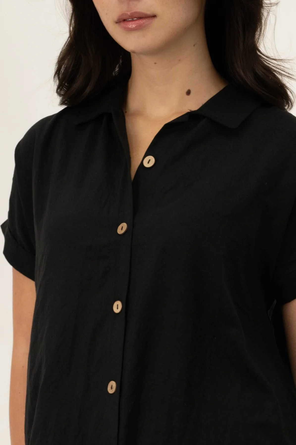 Button Up Short Sleeve Day Dress - Black - Image 4