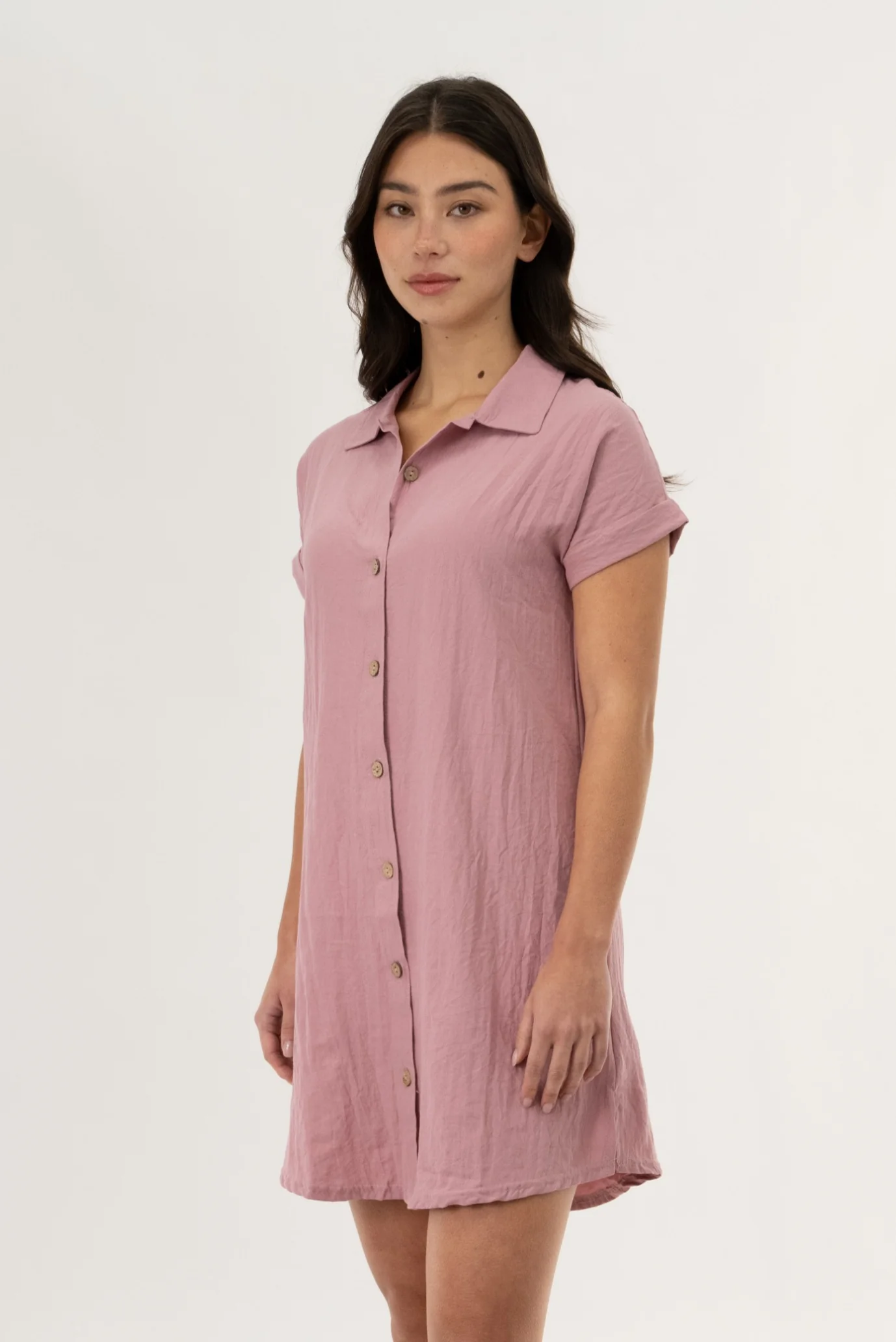Button Up Short Sleeve Day Dress - Blush - Image 2