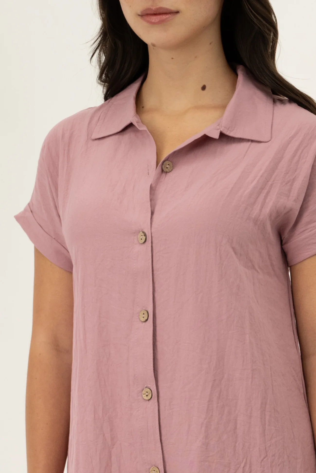 Button Up Short Sleeve Day Dress - Blush - Image 4