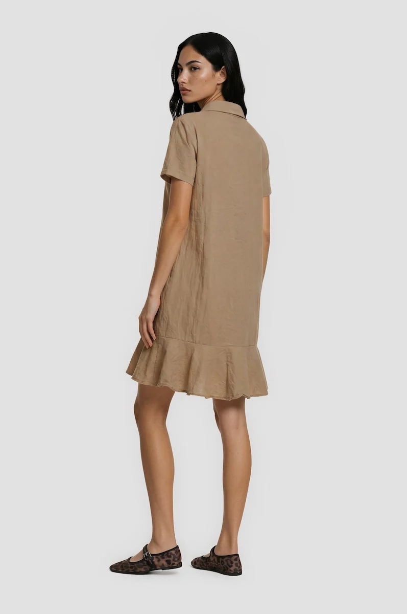 Short Sleeve Tiered Dress - Camel - Image 2